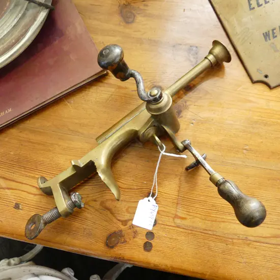 ANTIQUE BRASS SHOT GUN CARTRIGE LOADER / MAKER w. CLAMP