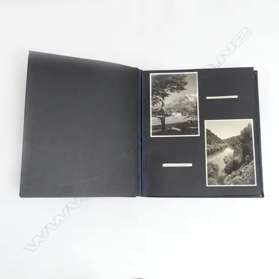 LARGE PHOTO ALBUM 'SCENES IN NEW ZEALAND' C1950S LG BL/WH IMAGES OF TOURIST SPOTS. INCLUDES PARATA TE TUHI MAORI CHIEF. 