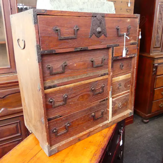     19thC JAPANESE SMALL TANSU/BEDSIDE CABINET 8 drawer H.570mm
