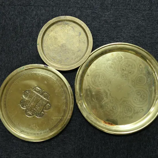 3 BRASS MID EASTERN TRAYS LRGEST D.400mm 