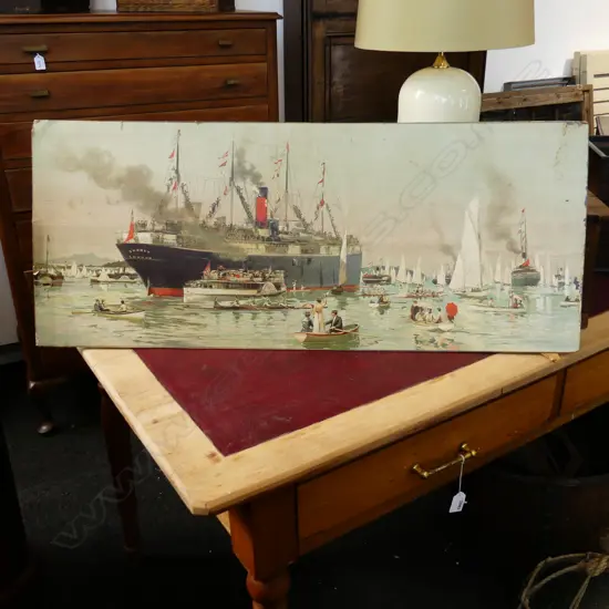 EARLY 20thC HARBOUR SCENE PRINT 370X890MM