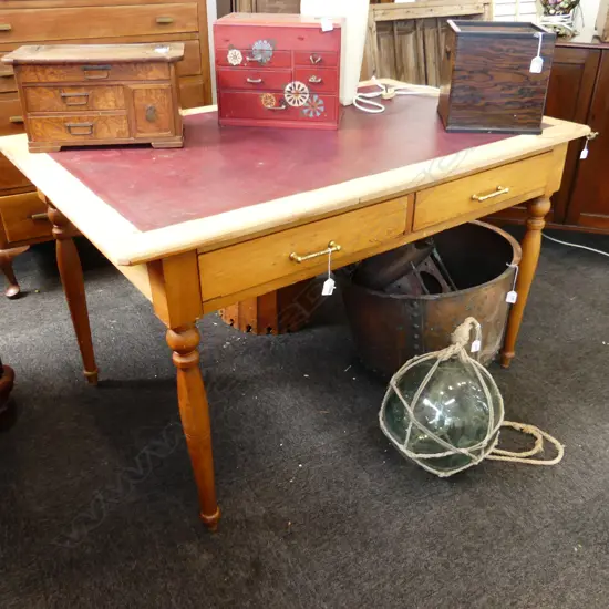 PINE TWO DRAWER TABLE  WITH LEATHER INSET1260 x 750mm