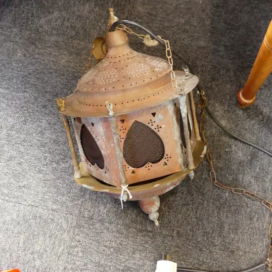 VINTAGE COPPER PENDANT LIGHT [TURKISH?] WORKING H540MM