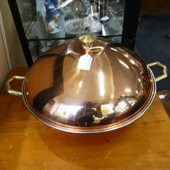 LIDDED CHINESE WOK 320mm dia COPPER FINISH