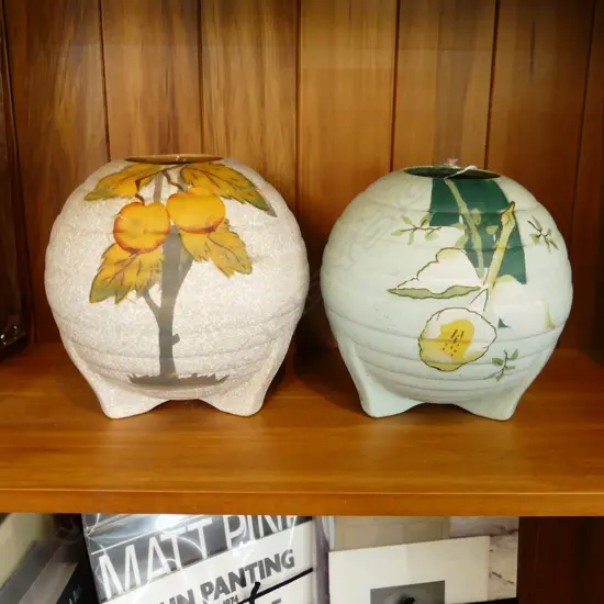 2 1940S CROWN LYNN VASE FLORAL DESIGNS H200MM