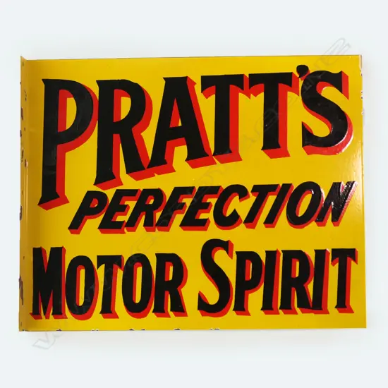 VINTAGE DOUBLE SIDED ENAMEL SIGN 'PRATTS PERFECTION MOTOR SPIRIT' 460x570mm