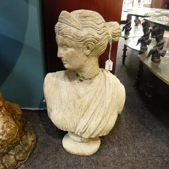 CONCRETE CLASSICAL FEMALE BUST, FAULT, H470MM