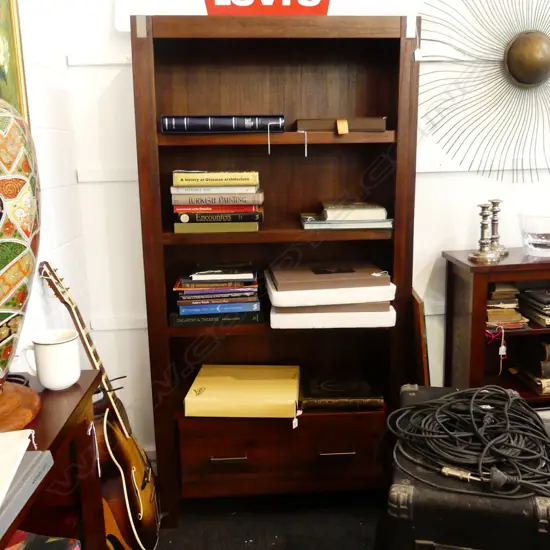 CONTEMPORARY WOODEN BOOKCASE WITH 2 DRAWERS H 1850 X W 950 MM