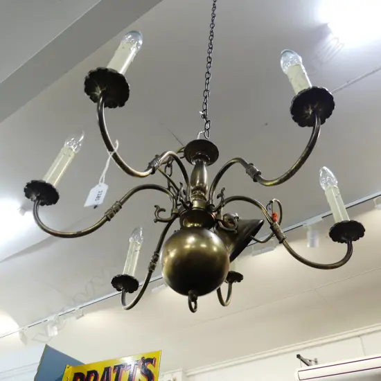 6 ARM BRASS CHANDELIER 650mm dia