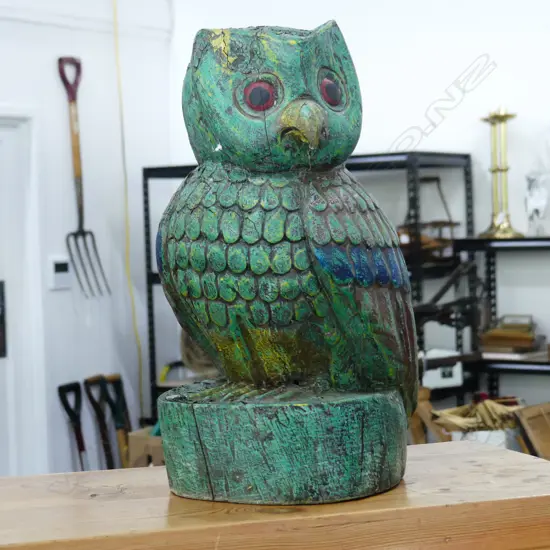 CARVED PAINTED WOODEN OWL H.350mm