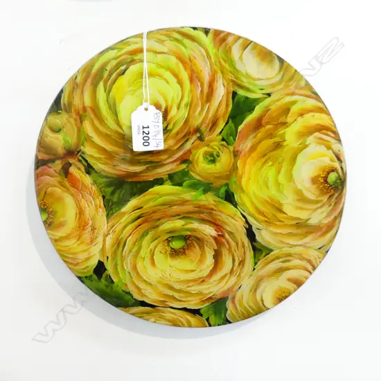 SIGNED YELLOW FLORAL ARTWORK 260mm dia