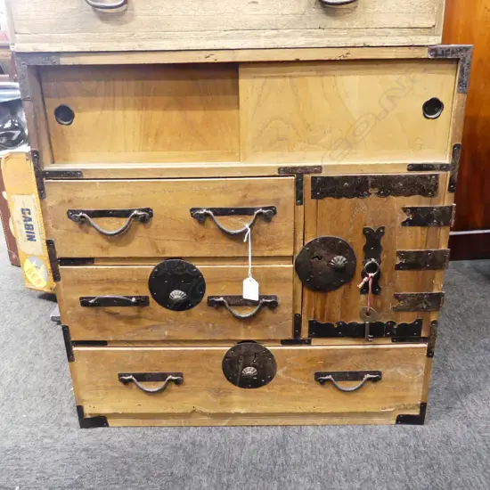 OLD JAPANESE CABINET. 3 drawers 3 doors H.610mm.
