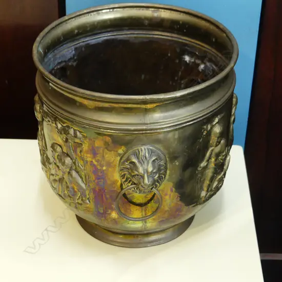 BRASS JARDINERE EMBOSSED DECORATION H. & dia. 270mm