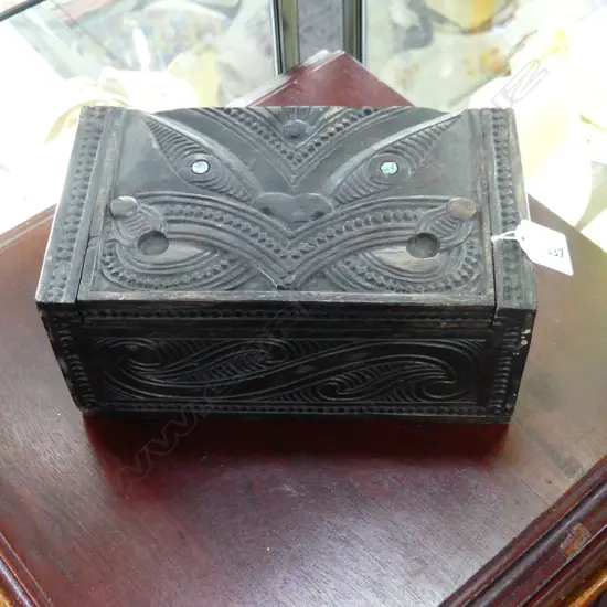 CARVED WOODEN MAORI BOX W.235mm