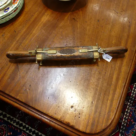 MIDDLE EASTERN CARVING KNIFE & FORK IN WOODEN SCABBARD L.440mm