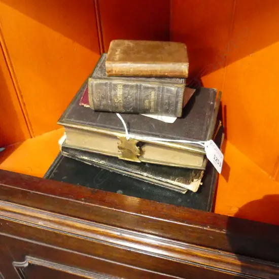 5 ANTIQUE BOOKS; AUTOGRAPHS, ALBUM, 3 RELIGIOUS