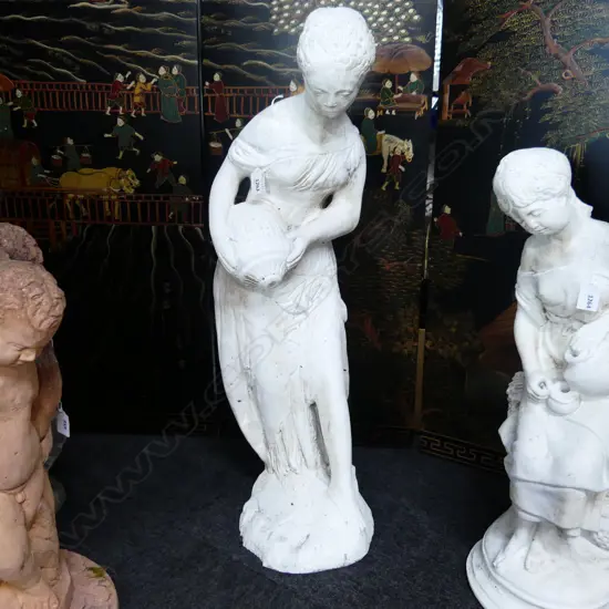 WHITE CONCRETE GARDEN STATUE - STANDING WOMAN H.800mm