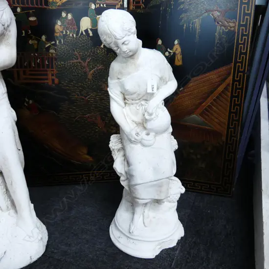 WHITE CONCRETE GARDEN STATUE - SEATED WOMAN H.630mm