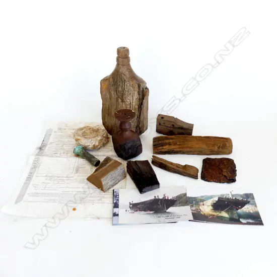 ASST TURNED & OLD WOODEN PCES possibly related to the Edwin Fox passenger ship