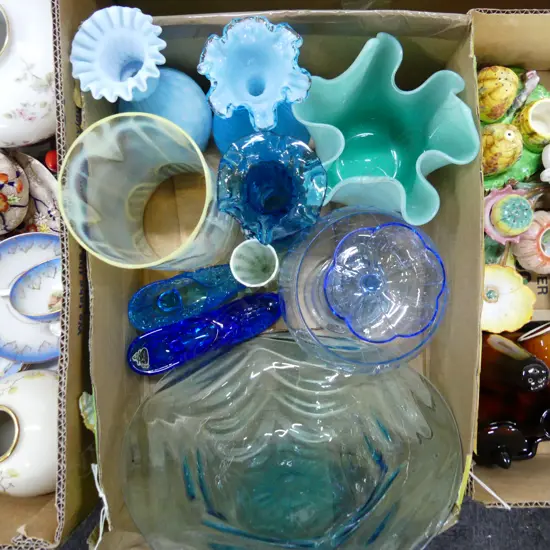 SMALL BOX VINTAGE GLASS VASES H190 BOWLS DIA 270 LARGEST GLASS SHOES ETC