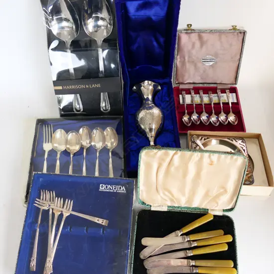 7 SETS SILVER PLATE CUTLERY, VARIOUS TYPES