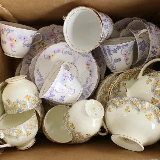 BOX LOT TWO TEASETS EACH 6 PLACE COCLOUGH AND SALISBURY, QUITE PRETTY. 