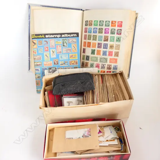 BOX ASST. STAMP ALBUMS ETC