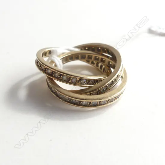 9CT GOLD & CZ RUSSIAN WEDDING RING 8.70GMS