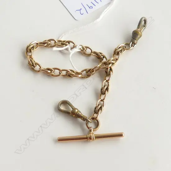 9CT ROSE GOLD ALBERT CHAIN w. GP DOG CLIPS 19 GRAMS