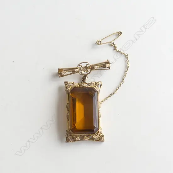 ANTIQUE 9ct GOLD FRAMED LGE CITRINE TONED STONE  15.2gms