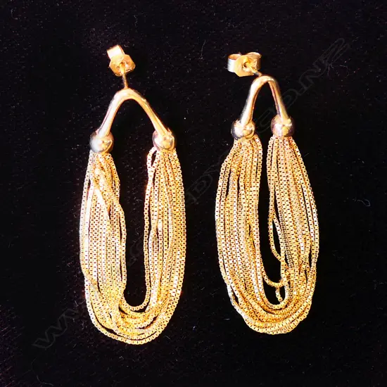 PR 14CT GOLD 10 STRAND DROP EARRINGS 5.77GMS