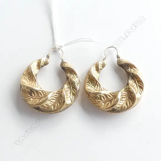 PR 9CT GOLD LARGE PATTERNED HOOP EARRINGS 7.11GMS