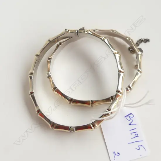 PR 9CT SILVER GILT BAMBOO HINGED BANGLES; 2 SIZES 24GMS