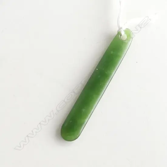 OLD NEPHRITE PENDANT tapered hole rounded oval section L.70mm
