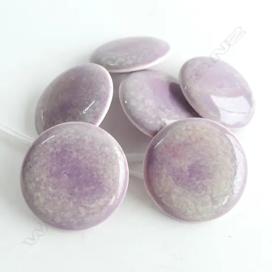 6 RUSKIN POTTERY PURPLE GLAZED BUTTONS 30mm dia