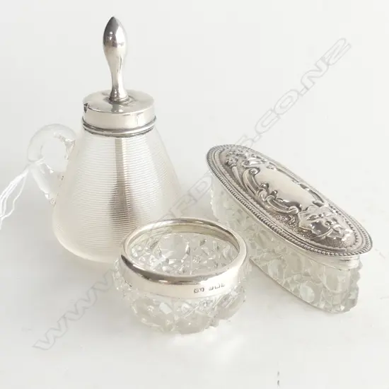 GLUE POT w. STG TRIM B'HAM 1901 + CRYSTAL & STG CONTAINERS