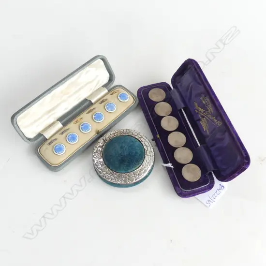2 CASED SETS OF 6 STG BUTTONS + STG PIN CUSHION