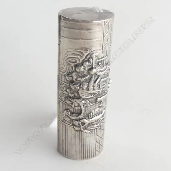 STG SILVER CYLINDER VANITY CASE HANS JENSEN DENMARK 50 GRAMS