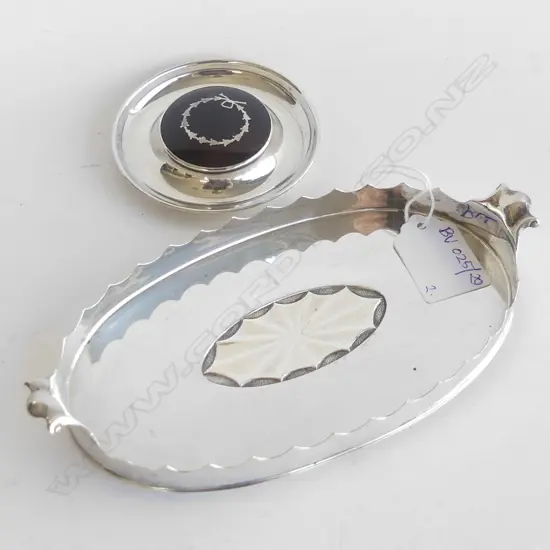 STG SILVER TRAY + DISH w. TORTOISESHELL DETAIL 122 GRAMS