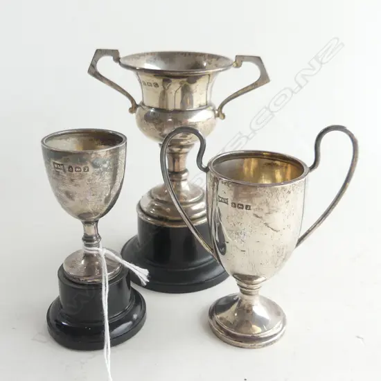 3 STG SILVER SML TROPHY CUPS B'HAM 1933-42 H.115mm