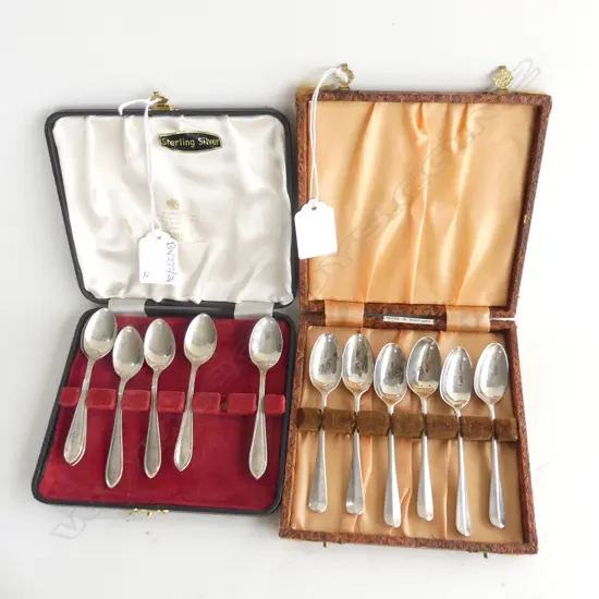 2 SETS 6 CASED STG SILVER TEA SPOONS 128 GRAMS