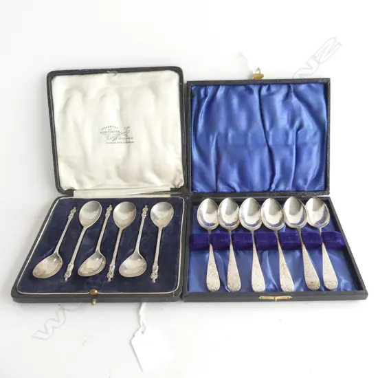 2 SETS 6 CASED STG SPOONS; APOSTLE & FLORAL 138 GRAMS