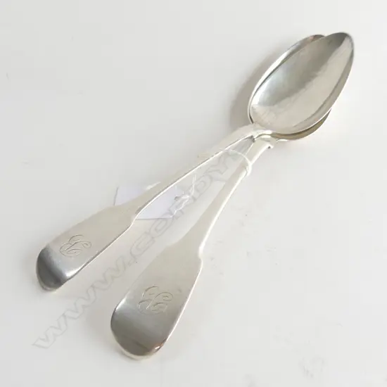 PR STG SILVER FIDDLE PATTERN TABLE SPOONS ENGRAVED 'B'  THOMAS WIKES BARKER LONDON 1818 121 GRAMS