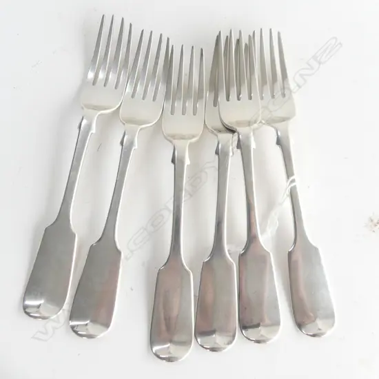 6 STG SILVER FORKS FIDDLE PATTERN JOSIAH WILLIAMS & CO. EXETER 1853 432 GRAMS