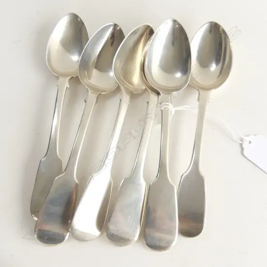 6 GEORGIAN STG SILVER FIDDLE PATTERN DESSERT SPOONS, LONDON 313 GRAMS 