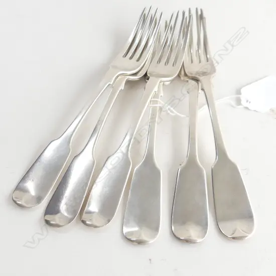 6 STG SILVER FIDDLE PATTERN DESSERT FORKS ASST. MAKE 287 GRAMS