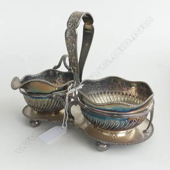SILVER PLATE SUGAR AND CREAMER IN STAND