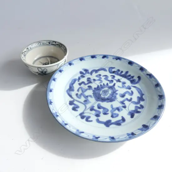 OLD CHINESE B&W DISH Dia.175mm & SMALL BOWL