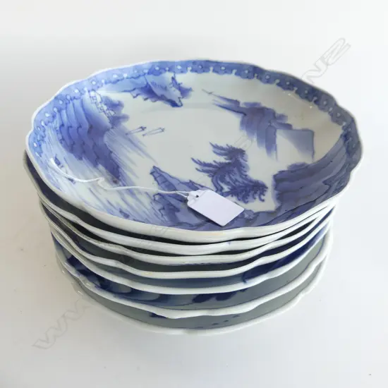 7 BLUE WHITE PLATES HAND DECORATED D244MM