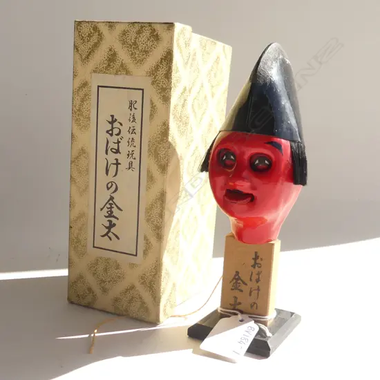 VINTAGE JAPANESE PUPPET, WITH BOX. PULLCORD, EYES ROLL, TONGUE POP OUT  (H 180MM)